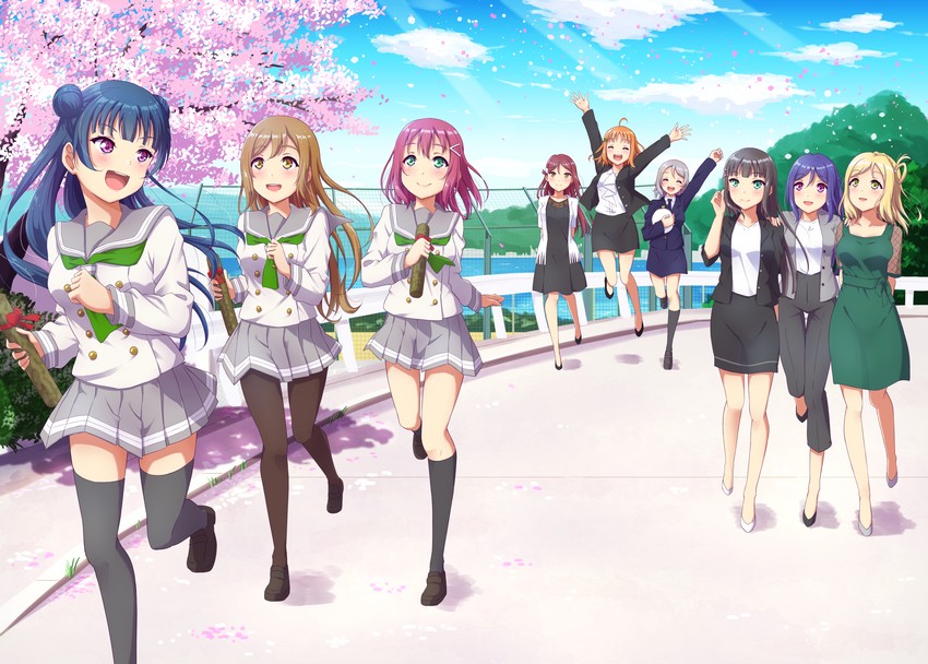 watanabe you, tsushima yoshiko, sakurauchi riko, takami chika, matsuura kanan, and 4 more (love live! and 1 more) drawn by qy73