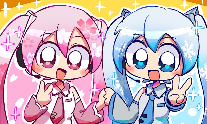 hatsune miku, yuki miku, and sakura miku (vocaloid) drawn by pepoyo