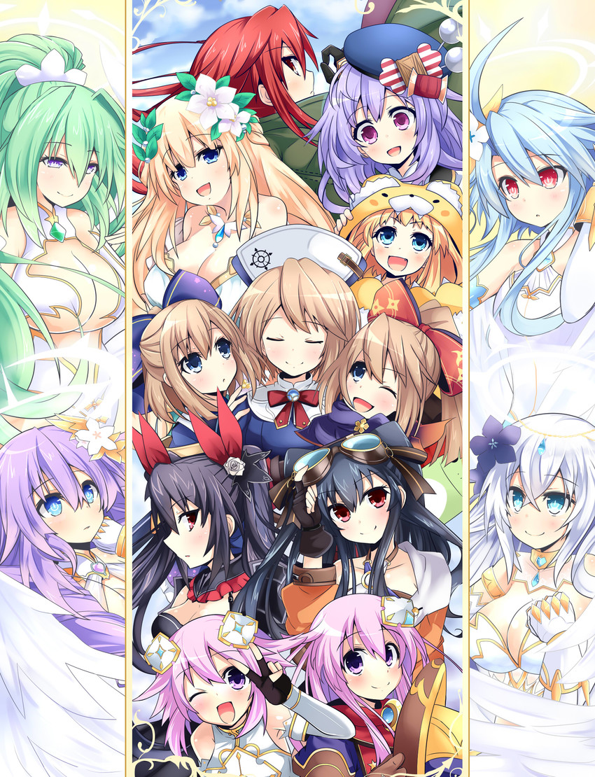 neptune, purple heart, noire, nepgear, blanc, and 10 more (neptune and 1 more) drawn by warabi_mochi_(ehimedaisuki)