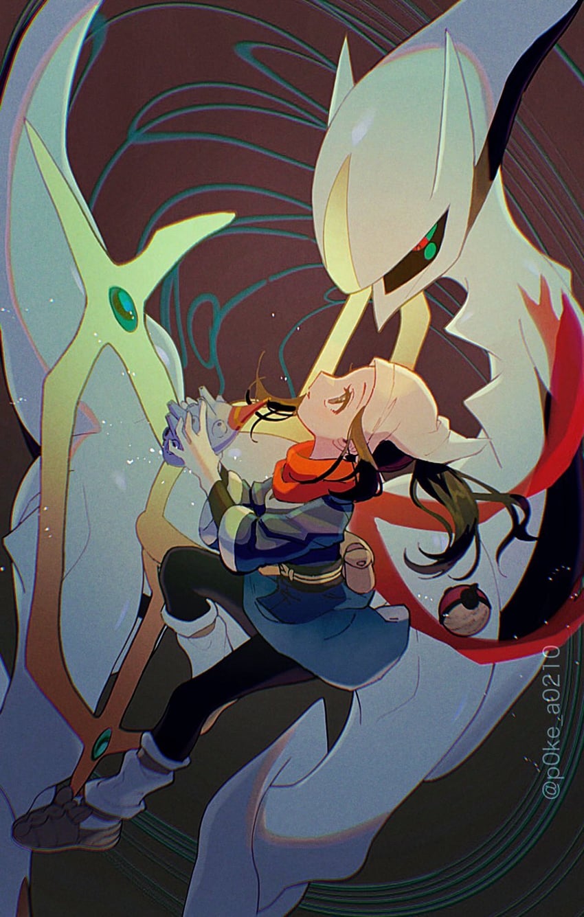 akari and arceus (pokemon and 1 more) drawn by p0ke_a0210