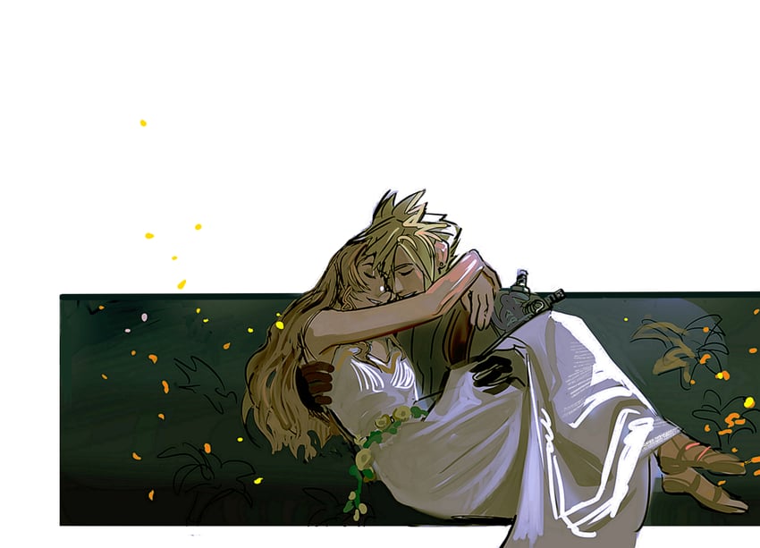 cloud strife and aerith gainsborough (final fantasy and 3 more) drawn by newb_ff7r