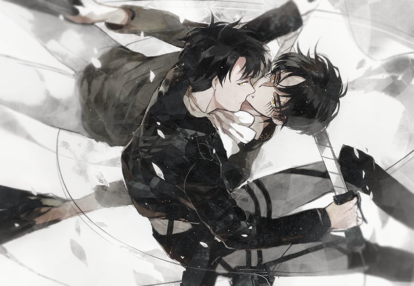 eren yeager and levi (shingeki no kyojin) drawn by chacall