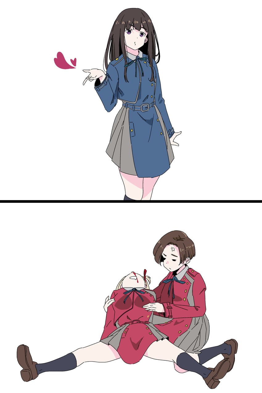 nishikigi chisato, inoue takina, and harukawa fuki (lycoris recoil) drawn by misskiwi