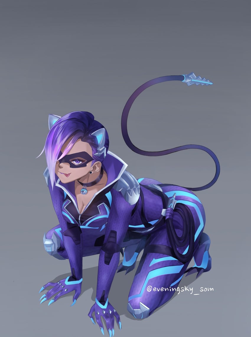 sombra and black cat sombra (overwatch and 1 more) drawn by eveningsky_som