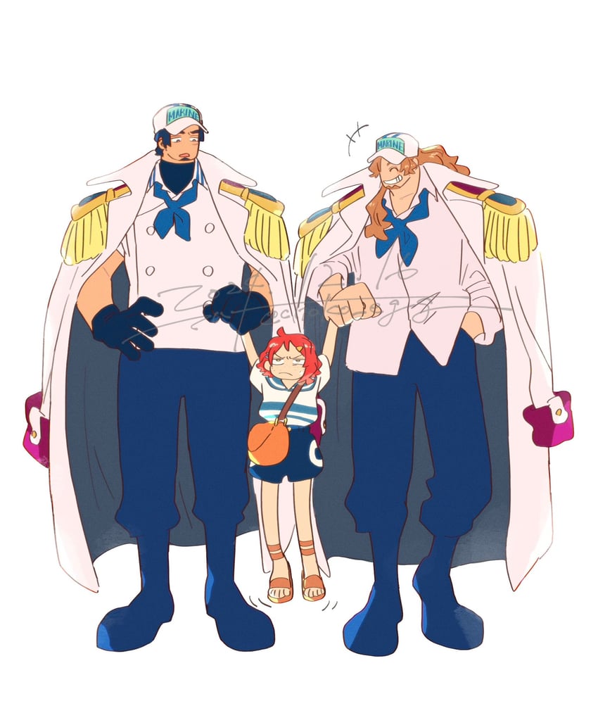 elder marine brother, nami's fangirl, and younger marine brother (one piece and 1 more) drawn by choko_egg