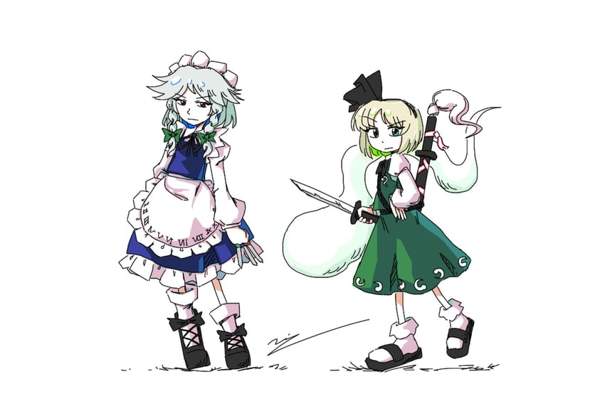 izayoi sakuya and konpaku youmu (touhou) drawn by yoiy_san