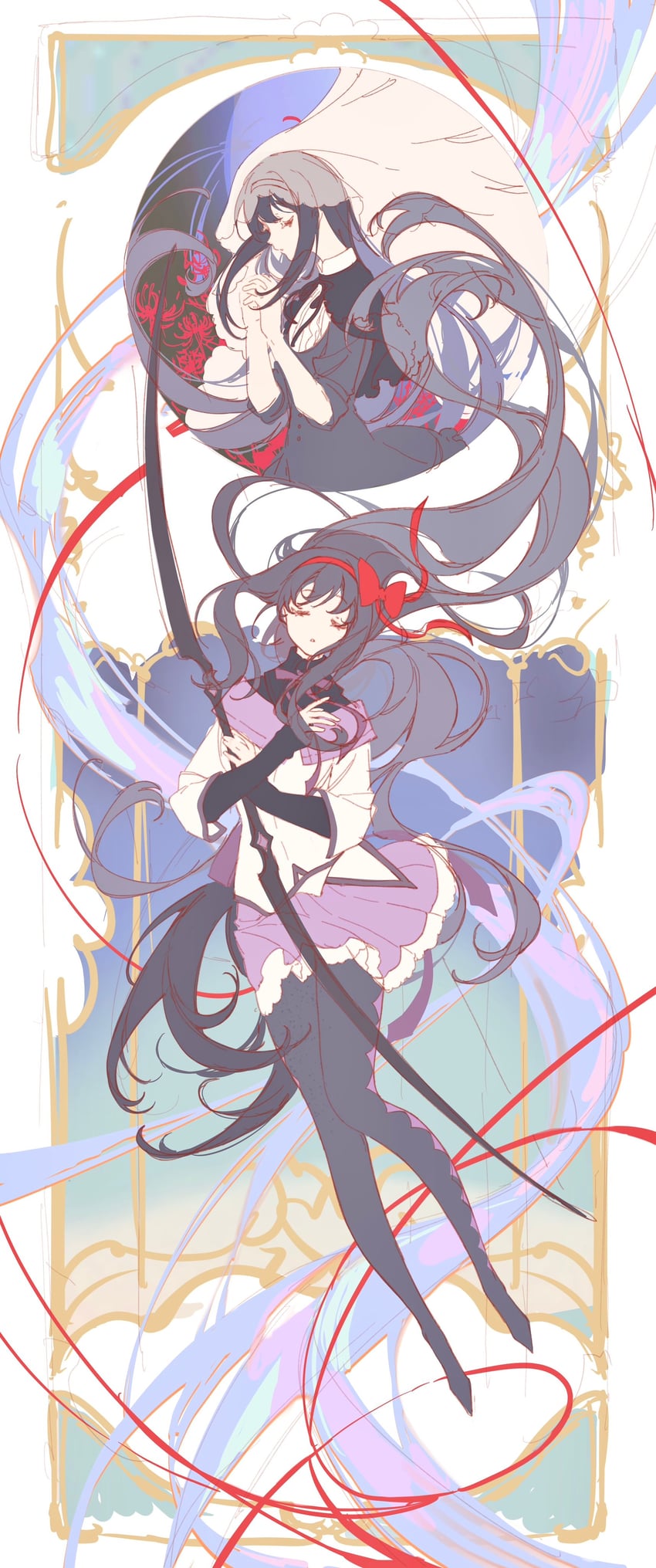 akemi homura and homulilly (mahou shoujo madoka magica and 1 more) drawn by peachuu