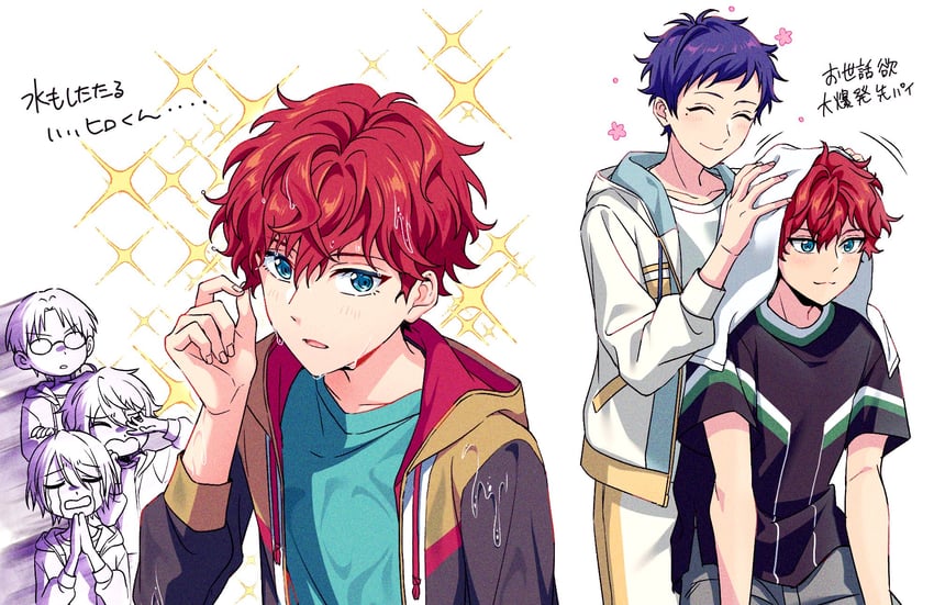amagi rinne, amagi hiiro, shiratori aira, fushimi yuzuru, and hasumi keito (ensemble stars!) drawn by okada_(pixiv26295148)