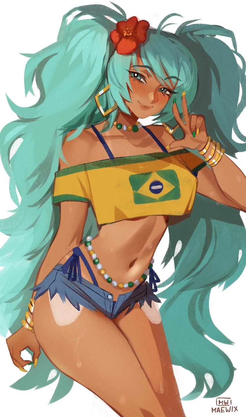 hatsune miku and brazilian miku (vocaloid) drawn by maewix_(artist)