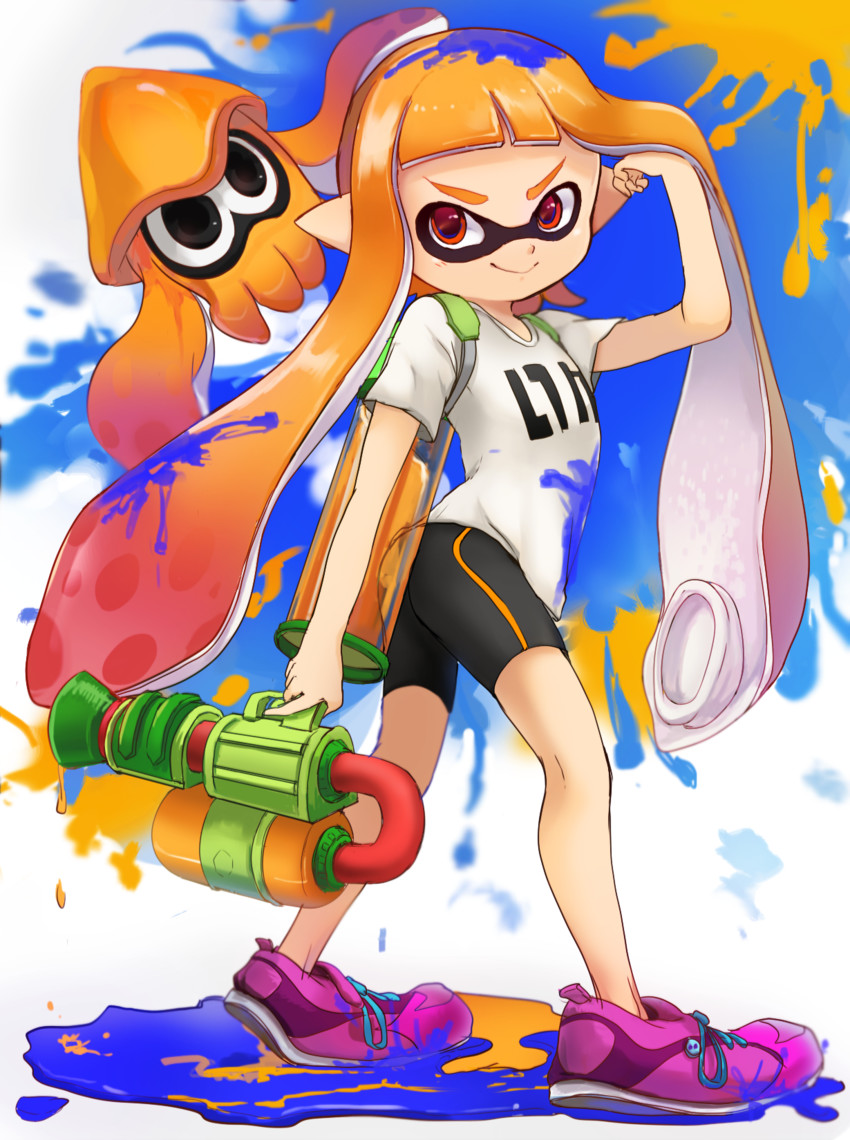 inkling player character and inkling girl (splatoon and 1 more) drawn by myuu1995