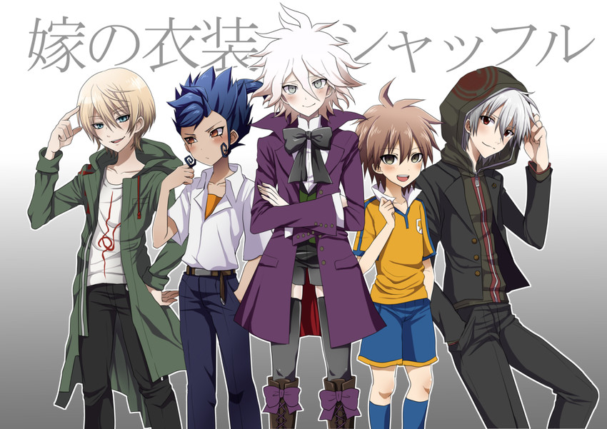 komaeda nagito, nagisa kaworu, naegi makoto, tsurugi kyousuke, and alois trancy (danganronpa and 6 more) drawn by usagigenki