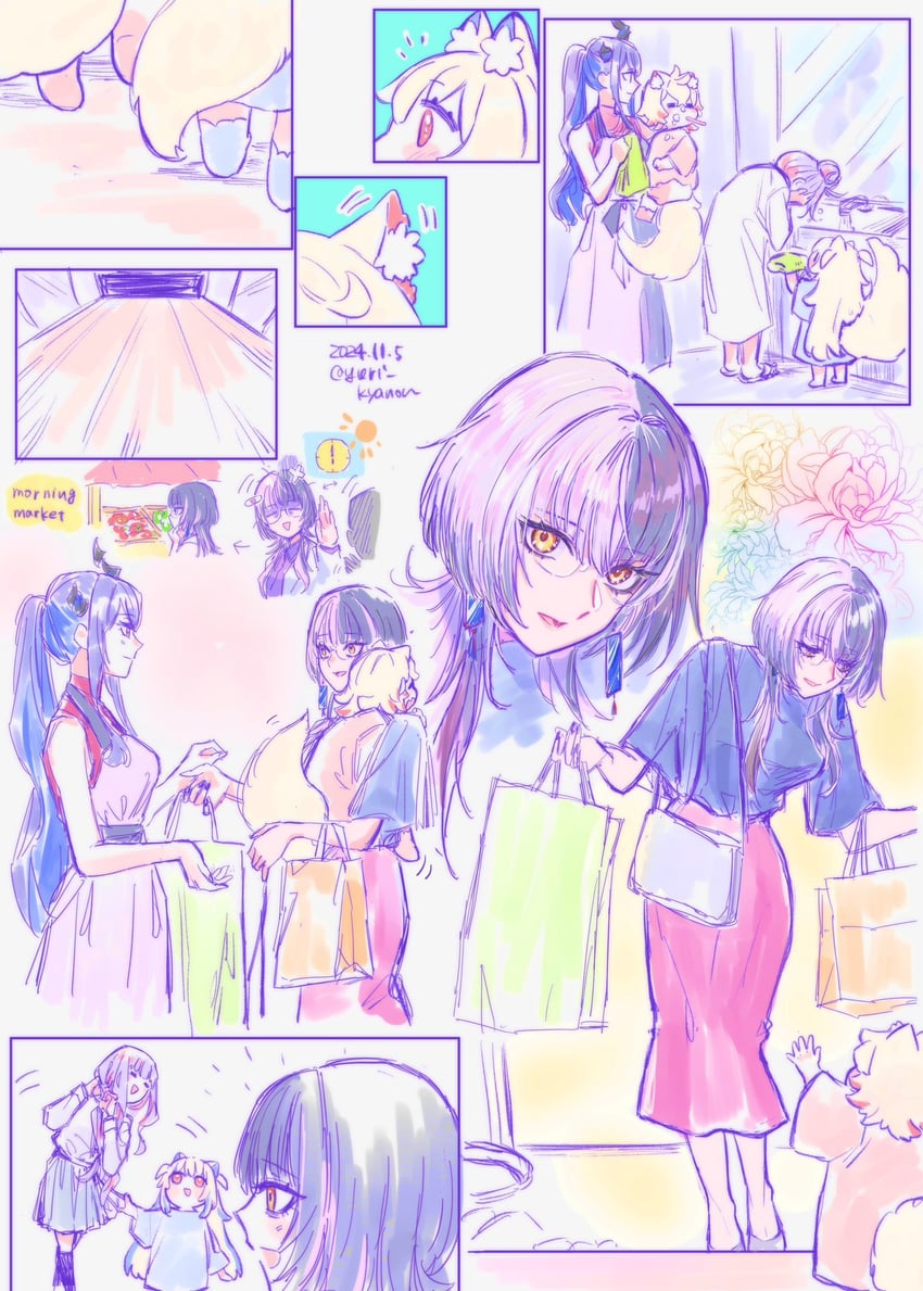 shiori novella, nerissa ravencroft, fuwawa abyssgard, mococo abyssgard, and koseki bijou (hololive and 1 more) drawn by yuri_kyanon