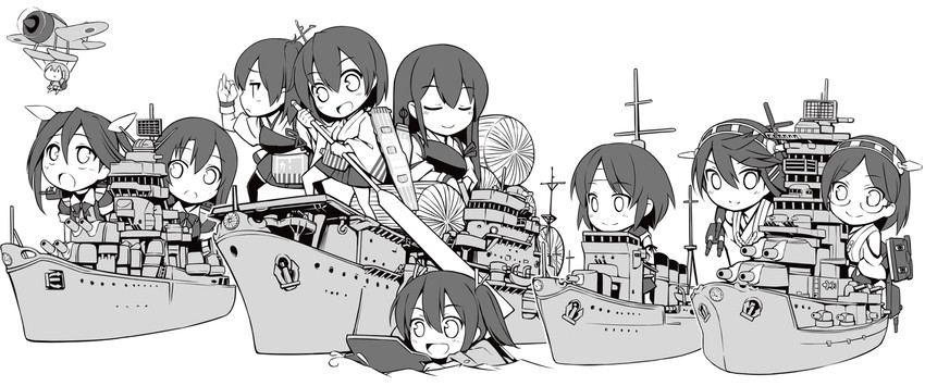 kaga, akagi, haruna, souryuu, kirishima, and 5 more (kantai collection) drawn by shishigami_(sunagimo)