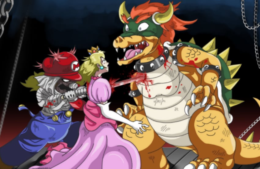 princess peach, mario, bowser, and shishio makoto (mario and 1 more) drawn by mojapene