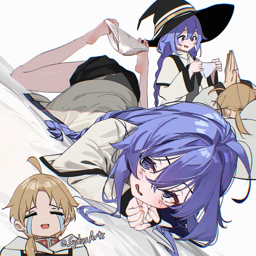 roxy migurdia and rudeus greyrat (mushoku tensei) drawn by sydus