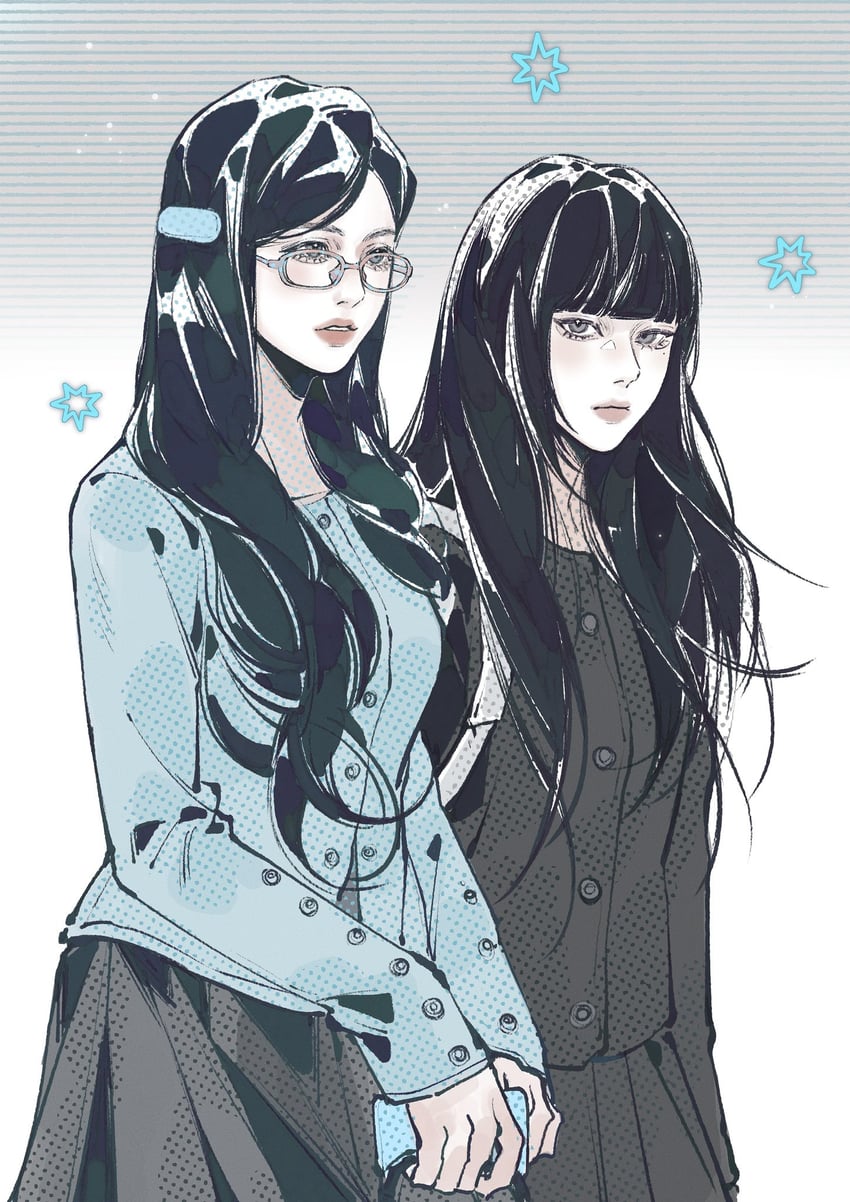 haerin and hanni (real life and 1 more) drawn by yuanwei_shaoya