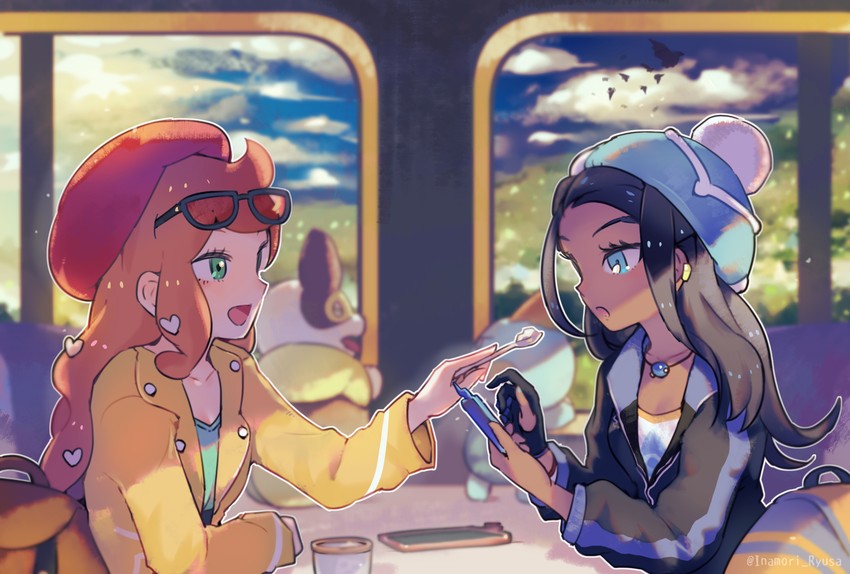 nessa, sonia, yamper, and chewtle (pokemon and 1 more) drawn by inaeda_kei