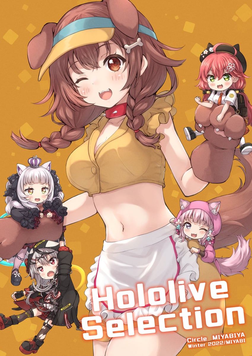 sakura miko, sakamata chloe, inugami korone, murasaki shion, and hakui koyori (hololive and 2 more) drawn by miyabi_(miyabeeya)