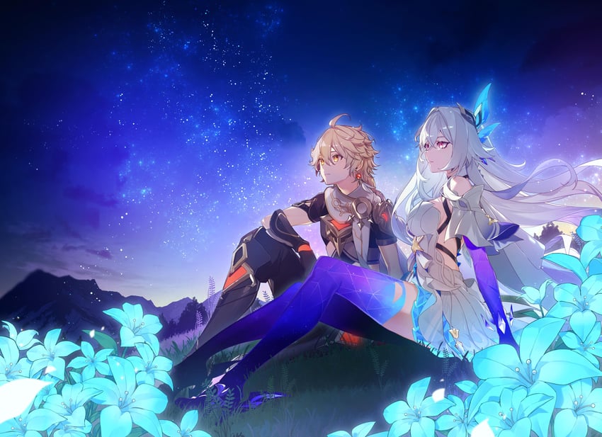 aether and skirk (genshin impact) drawn by aiwo_o_lite