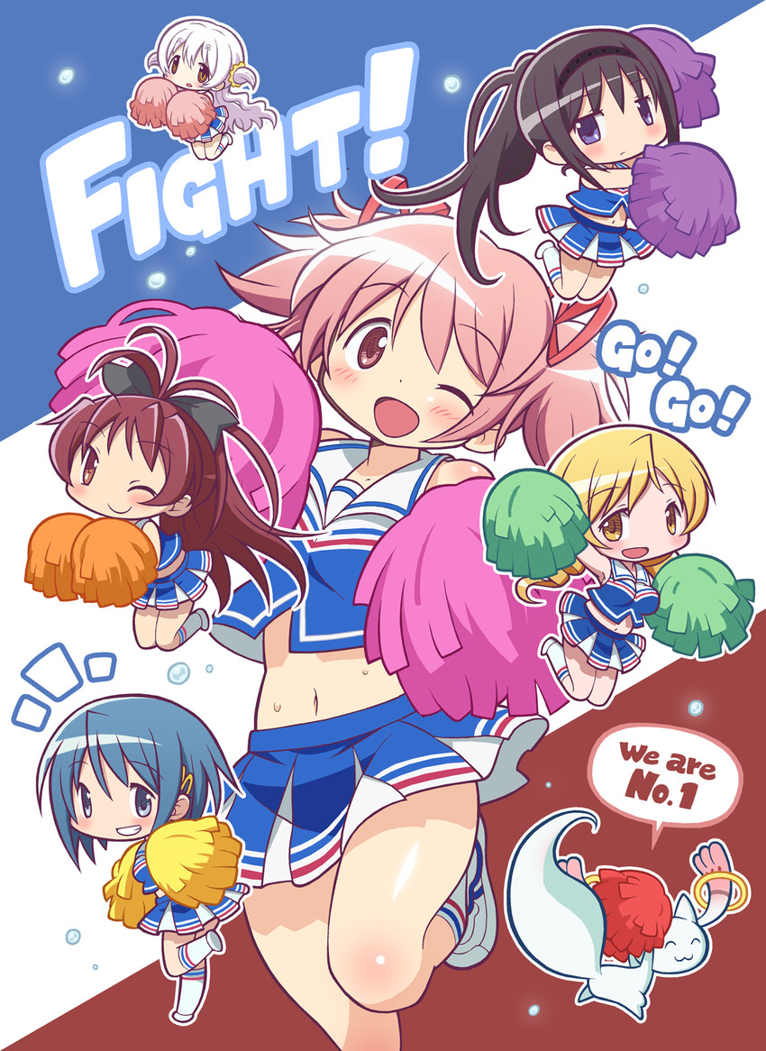 akemi homura, kaname madoka, miki sayaka, sakura kyoko, tomoe mami, and 2 more (mahou shoujo madoka magica and 1 more) drawn by gecchu