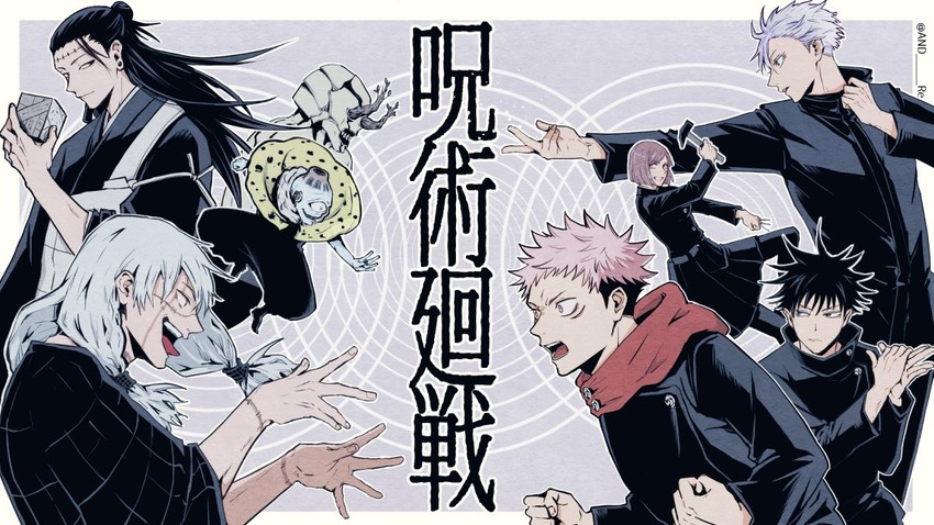 gojou satoru, itadori yuuji, fushiguro megumi, kugisaki nobara, getou suguru, and 3 more (jujutsu kaisen) drawn by and_re