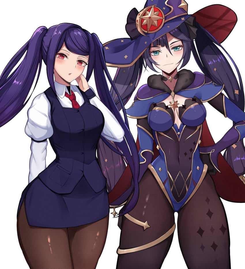 mona and jill stingray (genshin impact and 1 more) drawn by katsuragi_nantoka