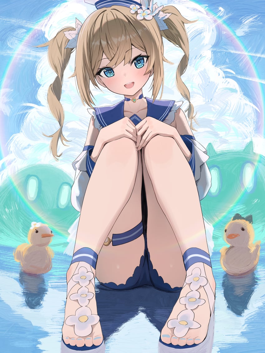 barbara, slime, and hydro slime (genshin impact) drawn by hidulume