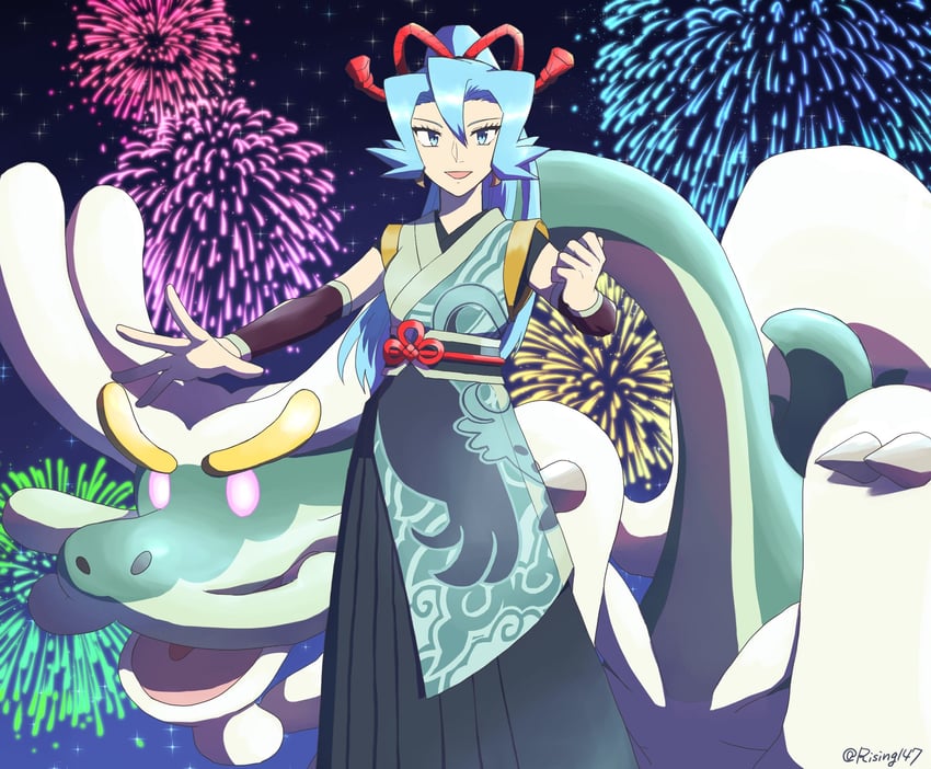 drampa and clair (pokemon and 1 more) drawn by rising147