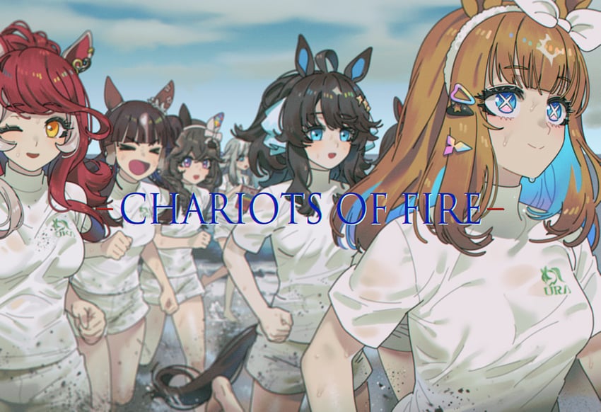 daring tact, almond eye, chrono genesis, curren bouquetd'or, lucky lilac, and 1 more (umamusume and 1 more) drawn by sarcophage
