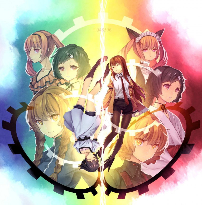 makise kurisu, shiina mayuri, amane suzuha, urushibara luka, and akiha rumiho (steins;gate) drawn by misti