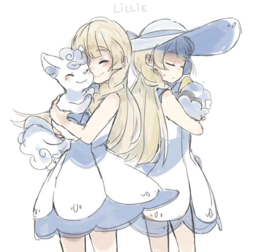 lillie, alolan vulpix, and cosmog (pokemon and 1 more) drawn by akemi_asaba