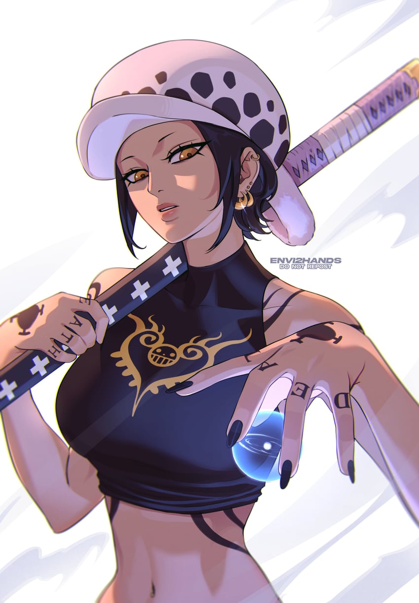 trafalgar law and law-chan (one piece) drawn by envi2hands