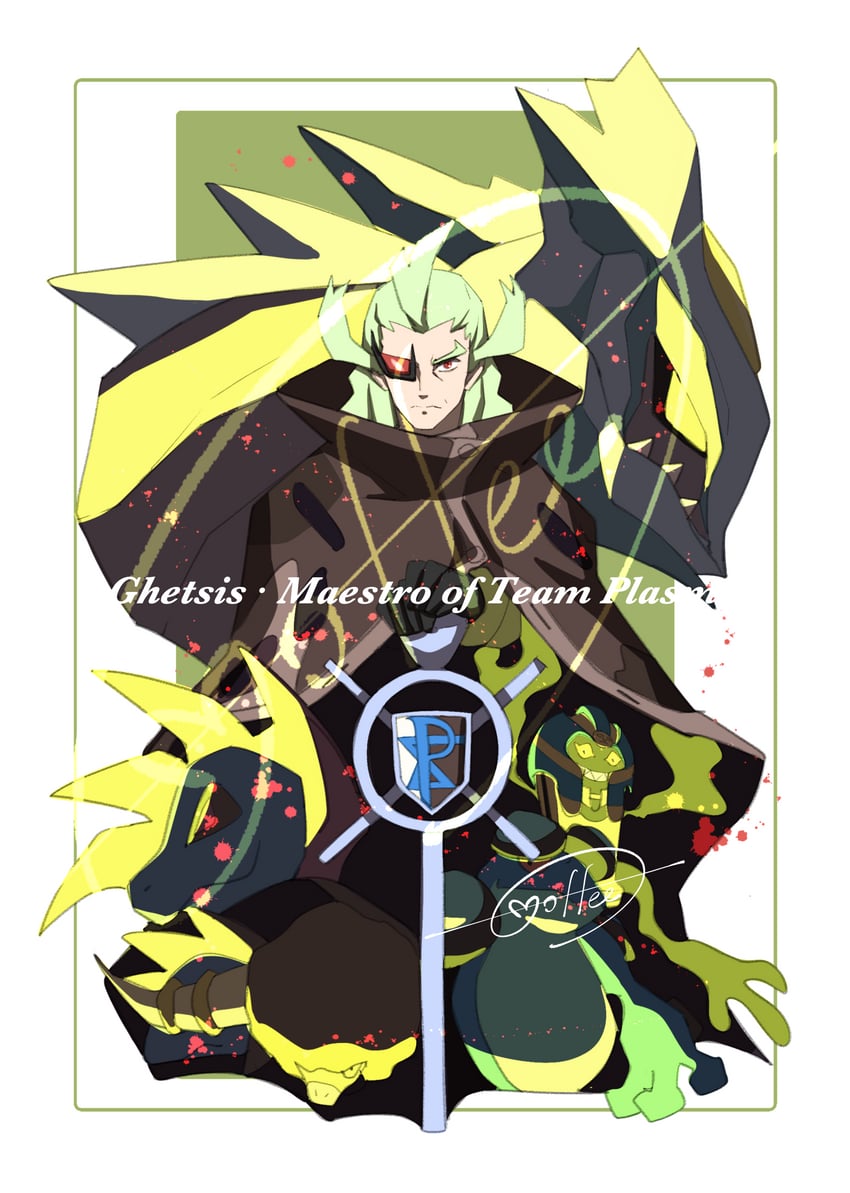 hydreigon, ghetsis, kyurem, cofagrigus, bouffalant, and 1 more (pokemon and 1 more) drawn by cccacademia