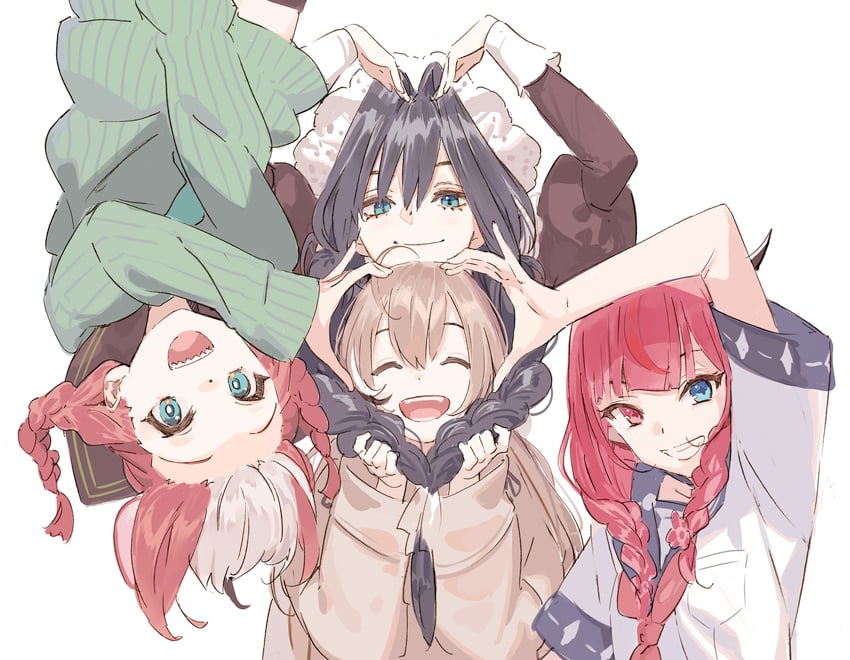 ouro kronii, nanashi mumei, hakos baelz, and irys (hololive and 1 more) drawn by pako_(pakosun)