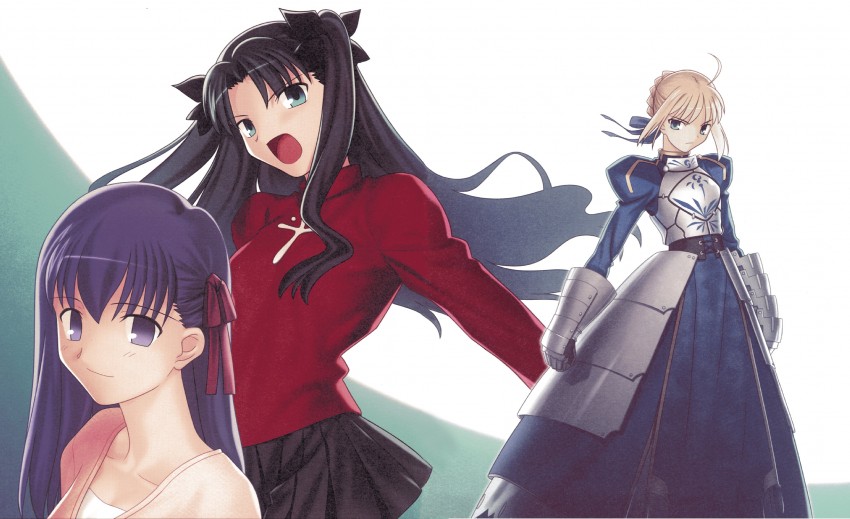 artoria pendragon, saber, tohsaka rin, and matou sakura (fate and 1 more) drawn by takeuchi_takashi