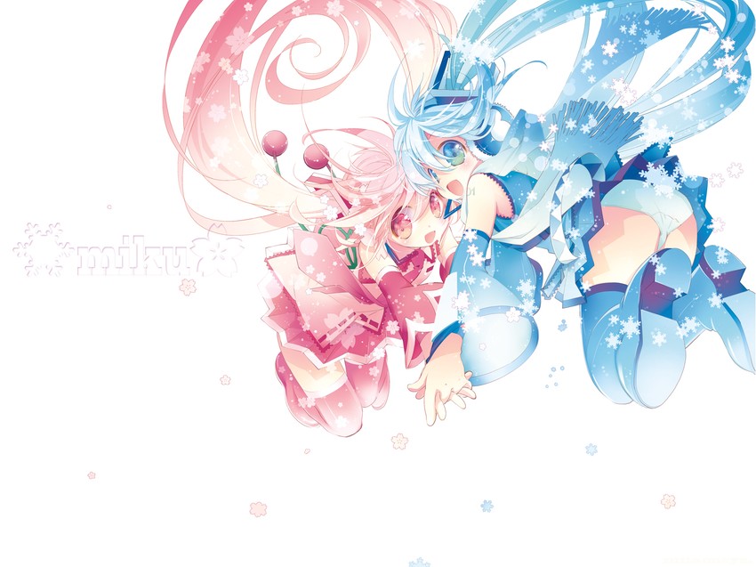 hatsune miku, yuki miku, and sakura miku (vocaloid) drawn by mitaonsha