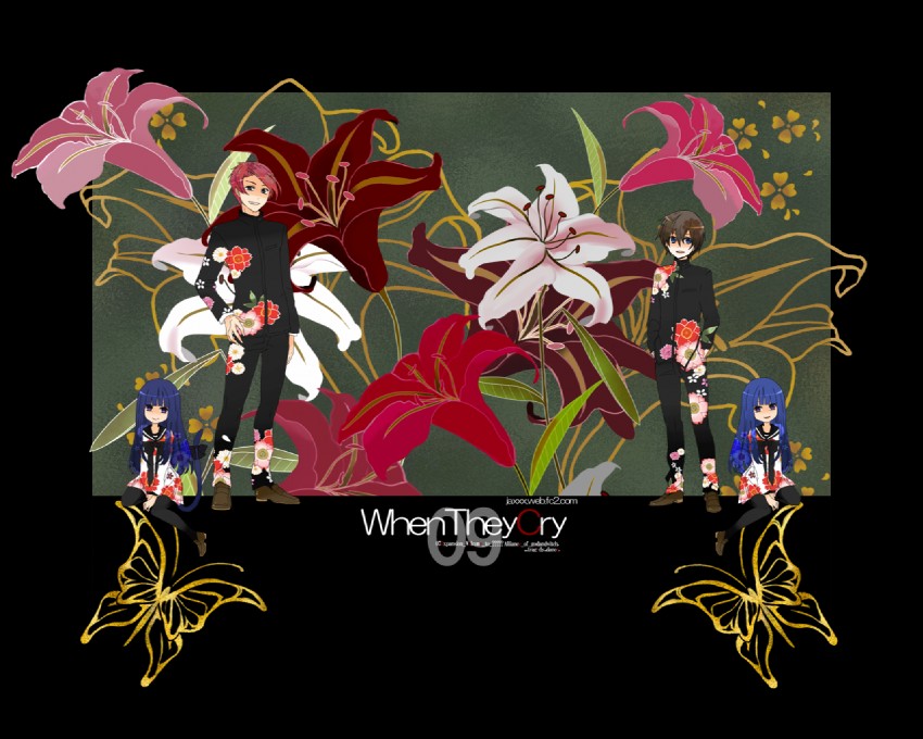 furude rika, ushiromiya battler, frederica bernkastel, and maebara keiichi (higurashi no naku koro ni and 1 more) drawn by maroyan