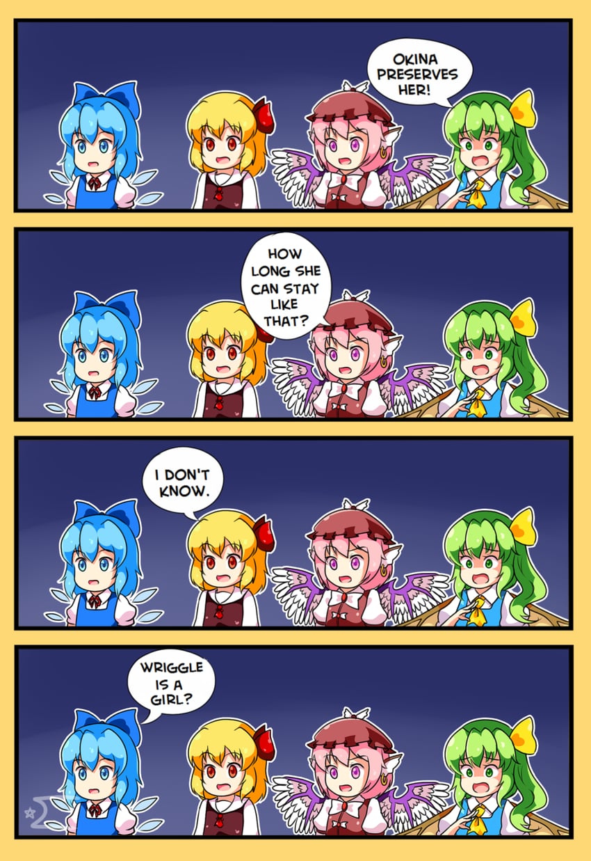 cirno, rumia, mystia lorelei, and daiyousei (touhou and 1 more) drawn by neferkitty