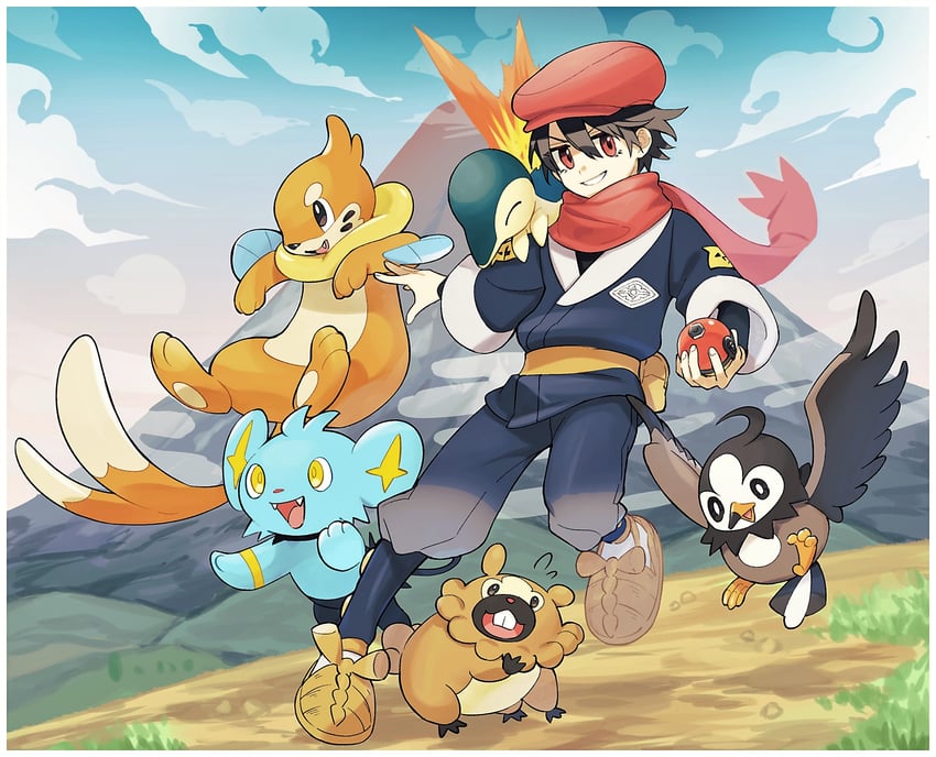 cyndaquil, shinx, starly, yumeoi kakeru, bidoof, and 1 more (pokemon and 2 more) drawn by iv_4t