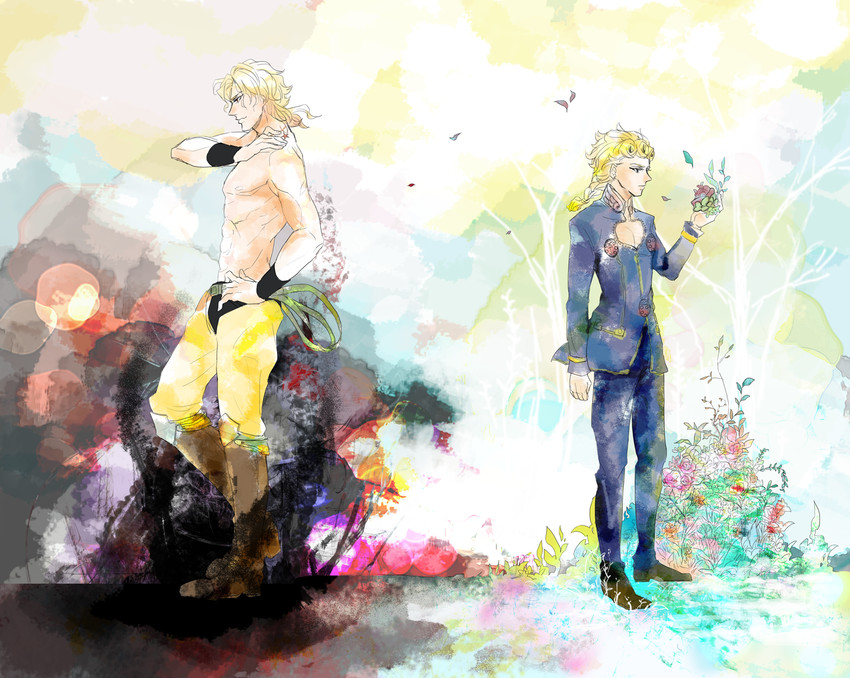 dio brando and giorno giovanna (jojo no kimyou na bouken and 2 more) drawn by aica