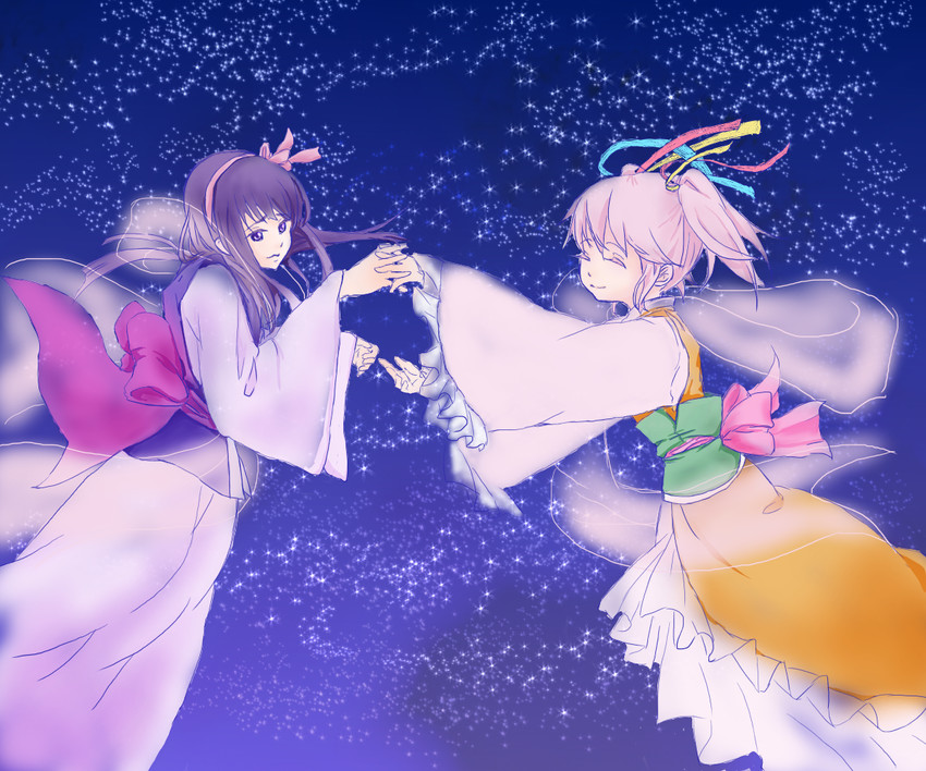akemi homura, kaname madoka, orihime, and hikoboshi (mahou shoujo madoka magica) drawn by hoshida_ema