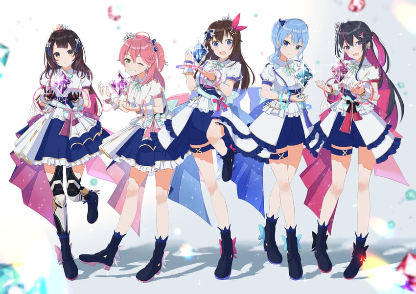 hoshimachi suisei, sakura miko, tokino sora, roboco-san, and azki (hololive) drawn by junky_(nono_kanata)