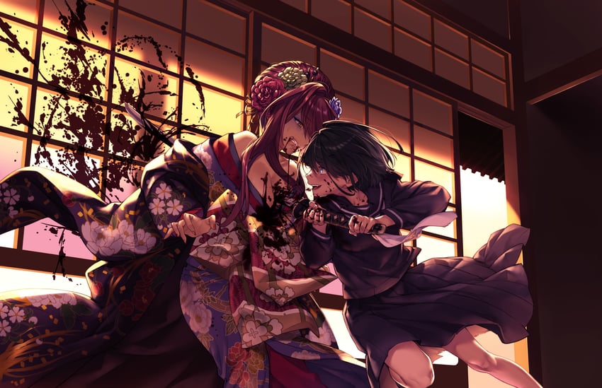 kuryo nozomi and saegusa renge (nie no hakoniwa) drawn by kaguyuzu