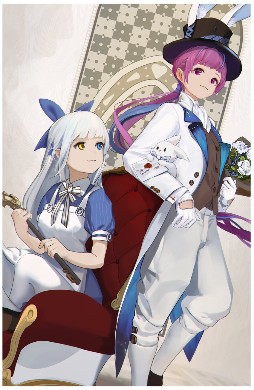minato aqua and kagura mea (hololive and 1 more) drawn by akifn