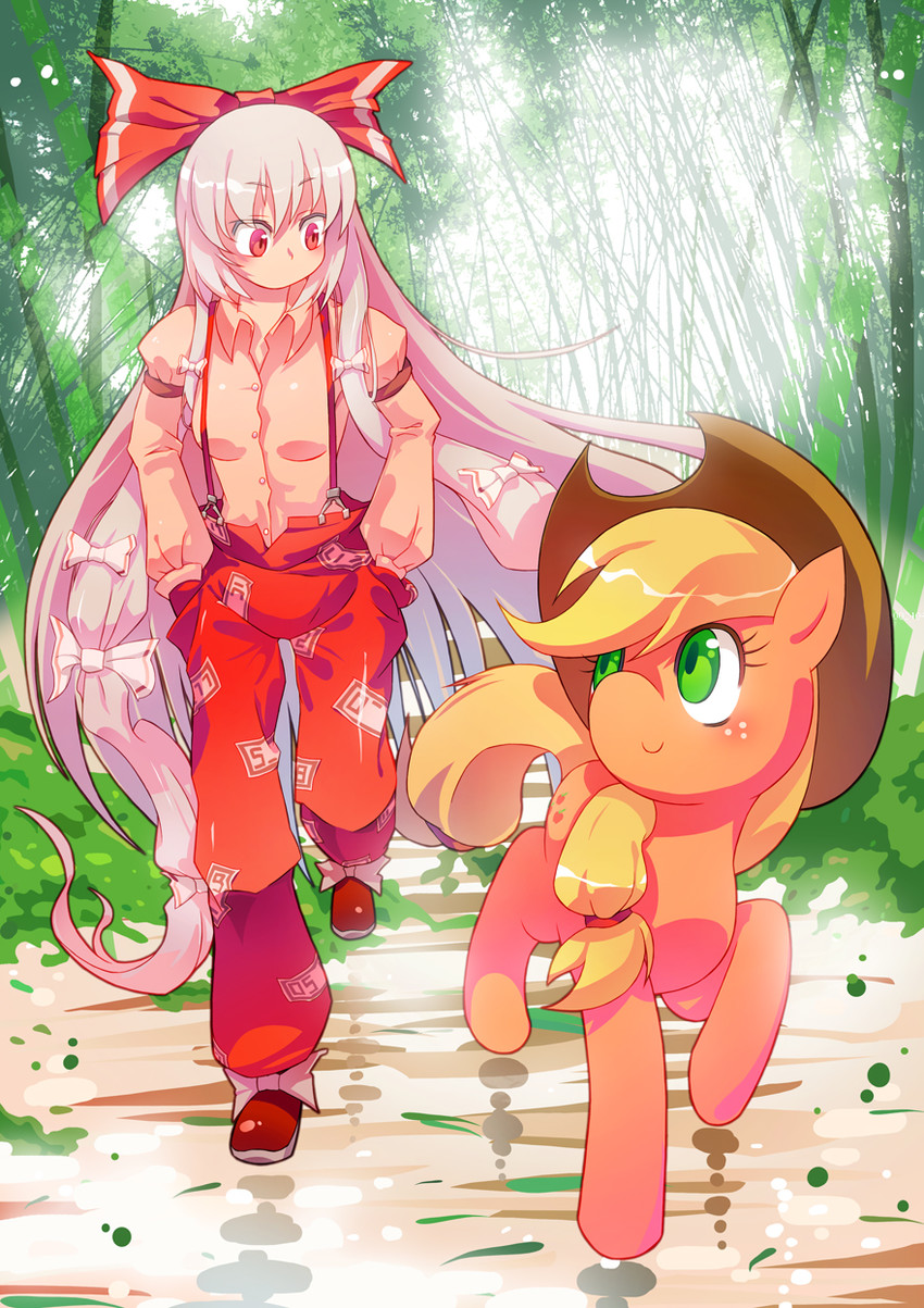 fujiwara no mokou and applejack (touhou and 2 more) drawn by xin_yu_hua_yin