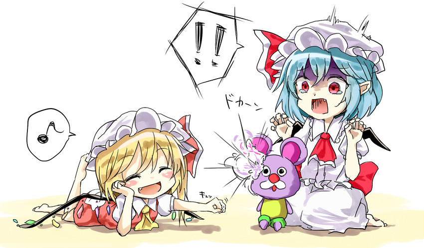 remilia scarlet, flandre scarlet, and pastel-kun (touhou and 2 more) drawn by yamato_(muchuu_paradigm)