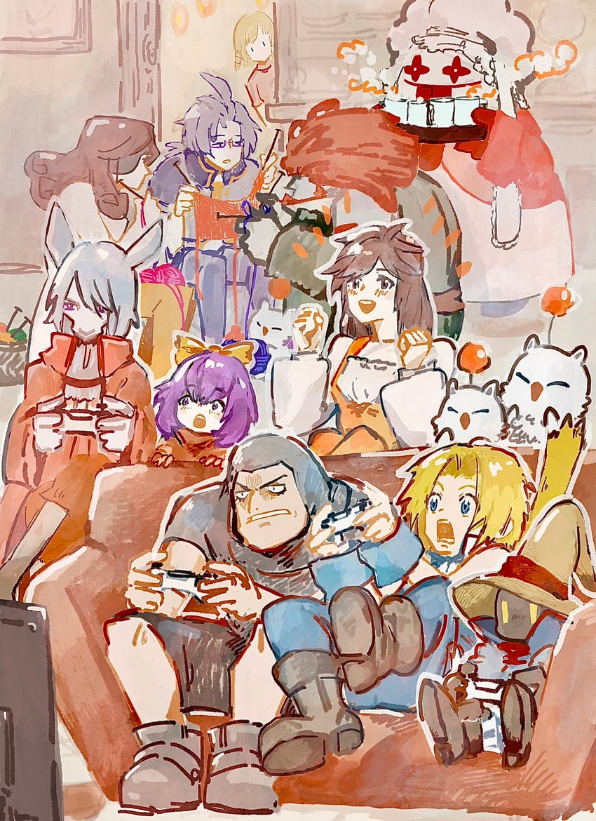 moogle, zidane tribal, garnet til alexandros xvii, black mage, vivi ornitier, and 8 more (final fantasy and 1 more) drawn by yoshidaaaan
