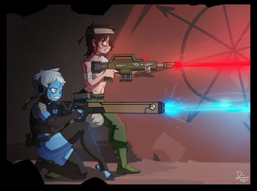 astra militarum and t'au (warhammer 40k) drawn by difman