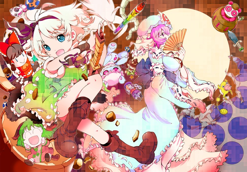 hakurei reimu, kirisame marisa, konpaku youmu, hong meiling, saigyouji yuyuko, and 2 more (touhou and 2 more) drawn by ichizen_(o_tori)