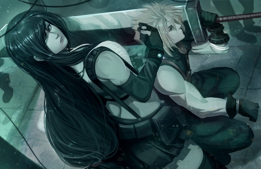 tifa lockhart and cloud strife (final fantasy and 2 more) drawn by jesse_schickler